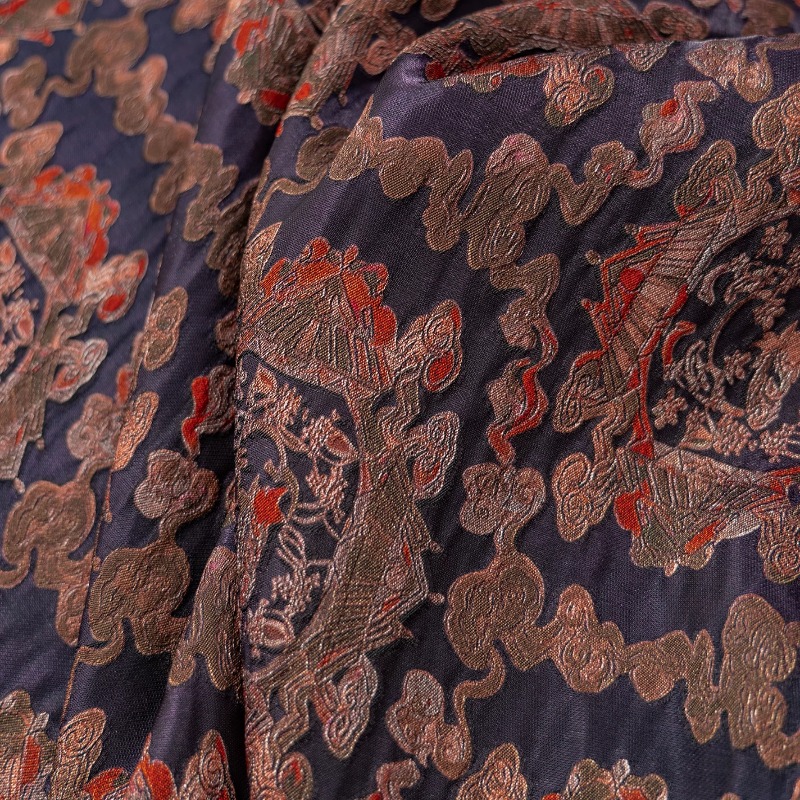 Sewing Fabric - Fioletowo-czerwona rayonowa tkanina żakardowa w kwiaty