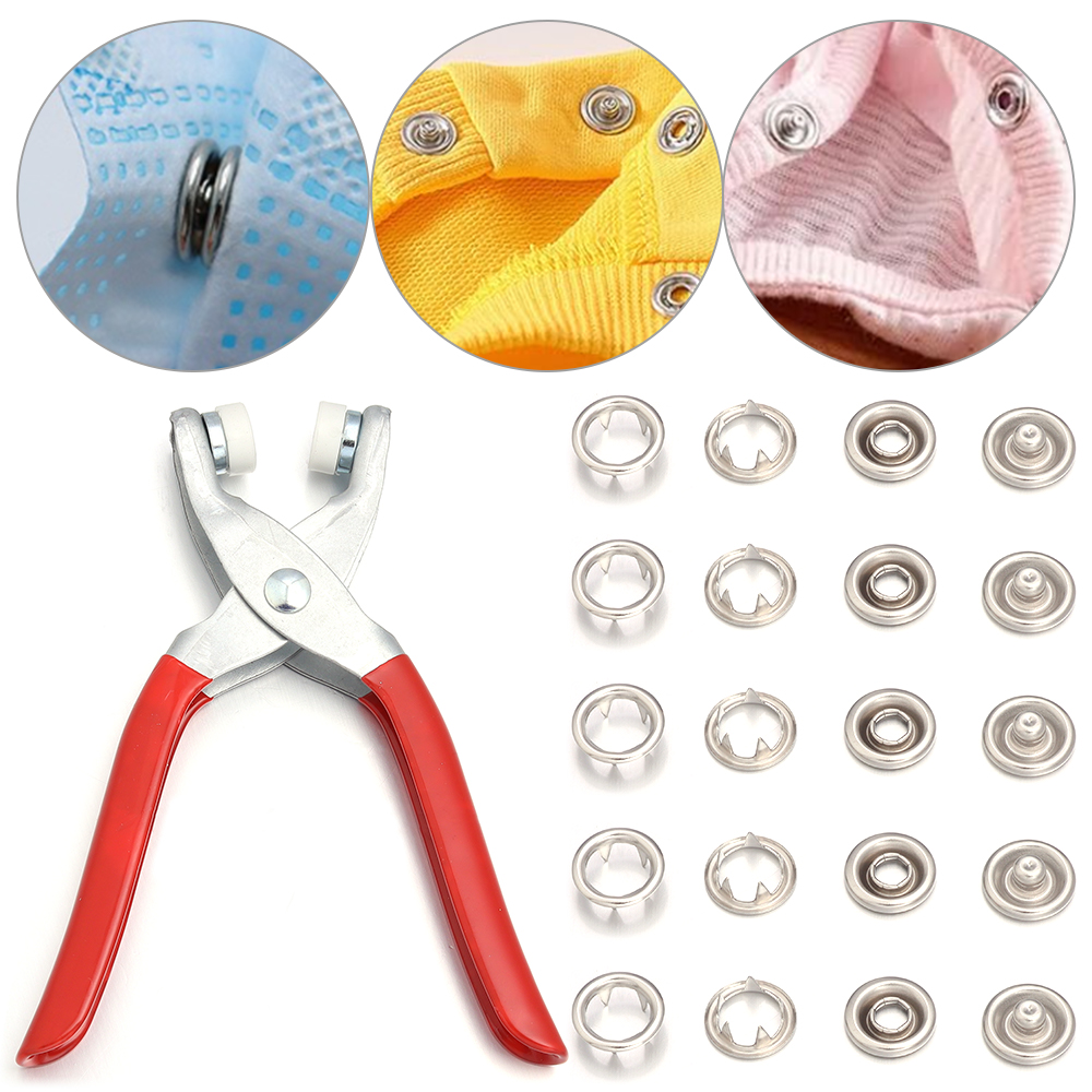 Snap Button Plier - 50 zestawów 7.5/9.5/11mm Zatrzaski ze stali