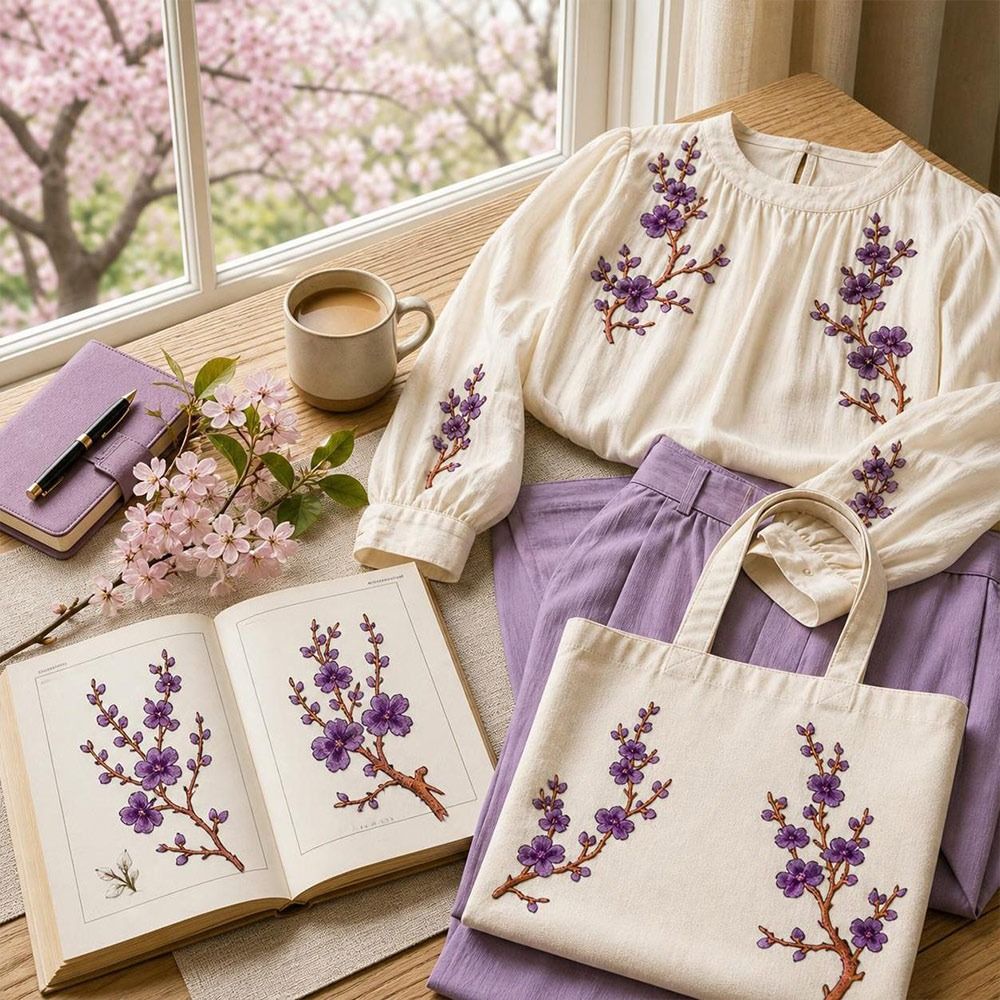 Sewing In Textile - Samodzielnie wykonane naszywki z kwiatem wiśni